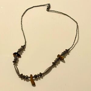 Vintage Silver toned beaded tigers eye necklace 17”